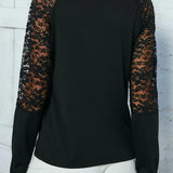 Solid Color Casual Elegant Chic Half Transparent Tops Full Long Sleeve Tee Blouse