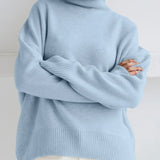 Fashion Solid Turtleneck Long Sleeve Knitted Commute Loose Women Autumn Ladies Sweater