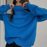 Fashion Solid Turtleneck Long Sleeve Knitted Commute Loose Women Autumn Ladies Sweater