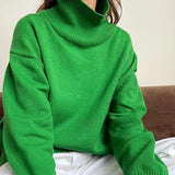 Fashion Solid Turtleneck Long Sleeve Knitted Commute Loose Women Autumn Ladies Sweater
