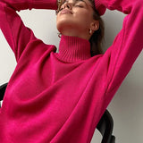 Fashion Solid Turtleneck Long Sleeve Knitted Commute Loose Women Autumn Ladies Sweater