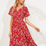 Fashion Summer 2025 for Women Long Short Sleeve Female Chic Clothing Floral Holiday Clothes Midi Dress