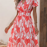 Fashion Summer 2025 for Women Long Short Sleeve Female Chic Clothing Floral Holiday Clothes Midi Dress