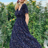 Fashion Summer 2025 for Women Long Short Sleeve Female Chic Clothing Floral Holiday Clothes Midi Dress