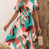 Fashion Summer 2025 for Women Long Short Sleeve Female Chic Clothing Floral Holiday Clothes Midi Dress