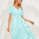 Fashion Summer 2025 for Women Long Short Sleeve Female Chic Clothing Floral Holiday Clothes Midi Dress