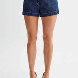 Denim O-neck Sleeveless Shorts Office Two Piece Set