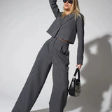 Spring Slim Wide Leg Pants Office Two Piece Set