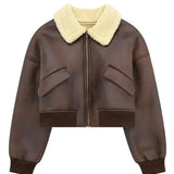Stylish Lapel Zipper Leather Jacket Chic Double-sided Jacket