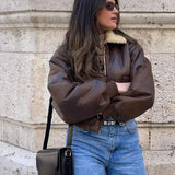 Stylish Lapel Zipper Leather Jacket Chic Double-sided Jacket