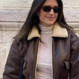 Stylish Lapel Zipper Leather Jacket Chic Double-sided Jacket