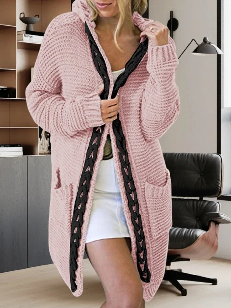 Fashion Women Sweaters 2025 Color Blocking V-neck Long Sleeve Casual Dough Twists Jerseys Coat
