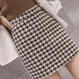 Woolen Plaid Buttocks Short Mini Black Beige Skirt
