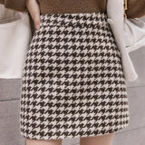 Woolen Plaid Buttocks Short Mini Black Beige Skirt