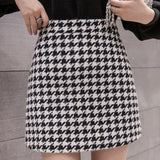 Woolen Plaid Buttocks Short Mini Black Beige Skirt
