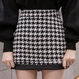 Woolen Plaid Buttocks Short Mini Black Beige Skirt