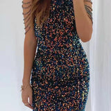 Neck Hanging Sexy Crystal Fringe Sequin Dress