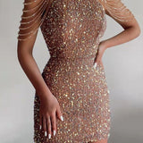 Neck Hanging Sexy Crystal Fringe Sequin Dress