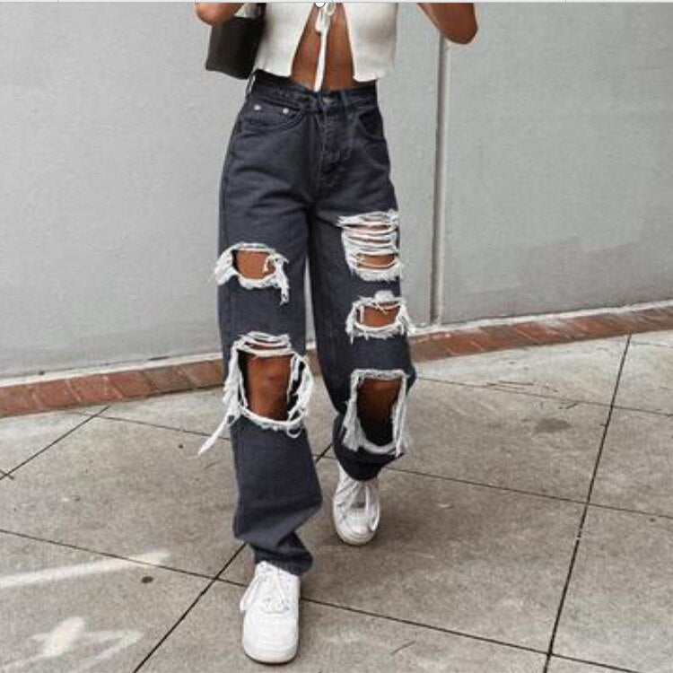 High Waist Loose Comfortable Ripped Jeans Women Pants Sexy Fashion Boyfriend Denim Pencil Pant