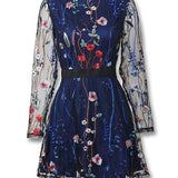 Floral Embroidery Mesh Sleeve Mini Dress