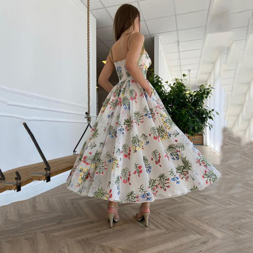 Floral Lace A Line Prom Dresses