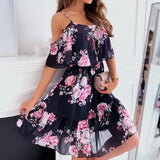 Backless Off Shoulder Floral Print Boho Beach Dress