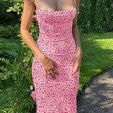 Flower Print Slip Sleeveless Slim 2025 Spring Women Elegant Streetwear Party Clothing Concise Maxi Dress