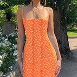 Flower Print Slip Sleeveless Slim 2025 Spring Women Elegant Streetwear Party Clothing Concise Maxi Dress