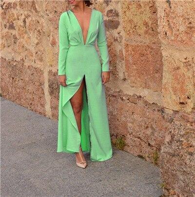 Front slit long dress women v neck long sleeve dress Autumn Fashion casual dresses Elegant maxi vestidso mujer