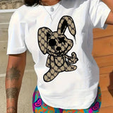 Rabbit Print T-Shirt Crew Neck Short Sleeve T-Shirt
