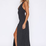 Sweet Temptation Halter Maxi Dress Black/ White Polka Dot