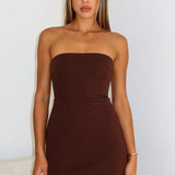 Keep Falling Strapless Mini Dress Chocolate