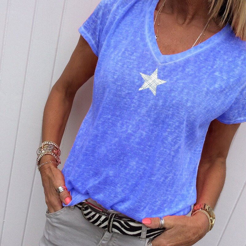 Casual Solid Color Short Sleeve V Neck T-shirt