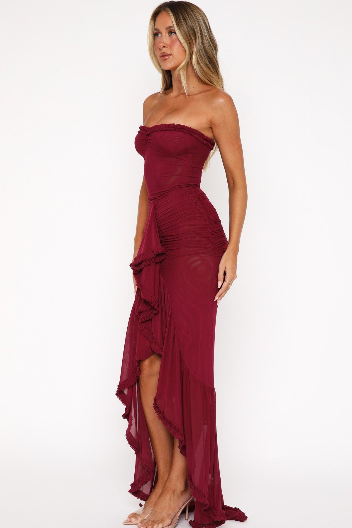 Still Got It Mesh Maxi Dress Dark Burgundy