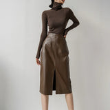 Genuine Leather Fashionable Versatile Mid-Length Skirt Bottom