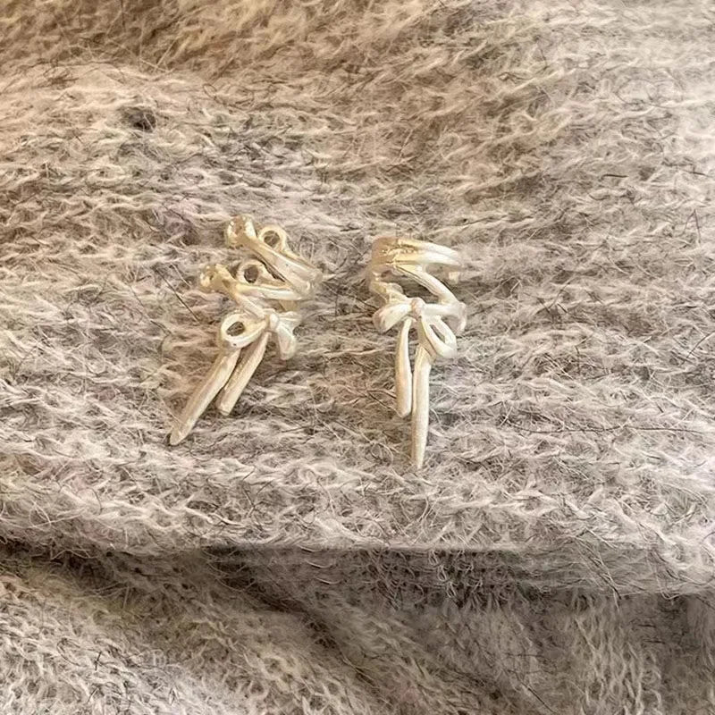 Girls Ribbon Aesthetics Ear Clips Ballet Style Ribbon Bow-knot Women Fashion Earring