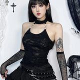 Gothic Halter Cyberpunk Y2K Backless Ring Bodycon Harajuku Basic Sexy Crop Top