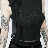 Gothic Vintage Sexy Butterfly Embroidered Lace Crop Top