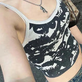 Gothic Portrait Print Aesthetic Y2K Harajuku Short Sleeve White Crop Top