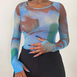 Gothic Print Mesh T-shirt
