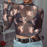 Gothic Print Mesh T-shirt