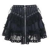 Gothic Vintage High Waist Zipper Front Japanese Kawaii Black Cosplay Skirt