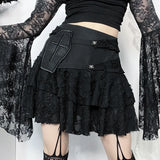 Gothic Style Sexy Lace Cake for Summer 2025 Women with Versatile Ripped Hole Fabric Skirt