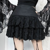 Gothic Style Sexy Lace Cake for Summer 2025 Women with Versatile Ripped Hole Fabric Skirt