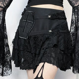 Gothic Style Sexy Lace Cake for Summer 2025 Women with Versatile Ripped Hole Fabric Skirt