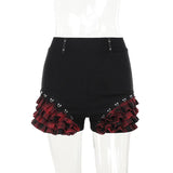 Gothic Summer 2025 New Arrival Landmine Series Plaid Patchwork Shorts Spicy Girl Halter Waist-Cinch Y2K Vest Skirt