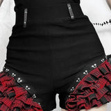 Gothic Summer 2025 New Arrival Landmine Series Plaid Patchwork Shorts Spicy Girl Halter Waist-Cinch Y2K Vest Skirt