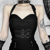 Gothic Summer 2025 New Arrival Landmine Series Plaid Patchwork Shorts Spicy Girl Halter Waist-Cinch Y2K Vest Skirt