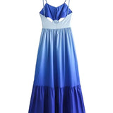 Gradient Hollow Out Pleated Sleeveless Sling Maxi Dress