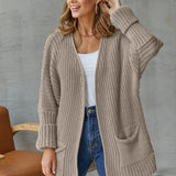 Cardigan Knit Sweater Women Spring Autumn Winter Sweater Heart Pocket Loose Maxi Coat